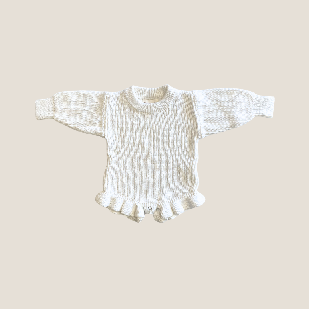 Personalised Knit Frill Romper - Milk