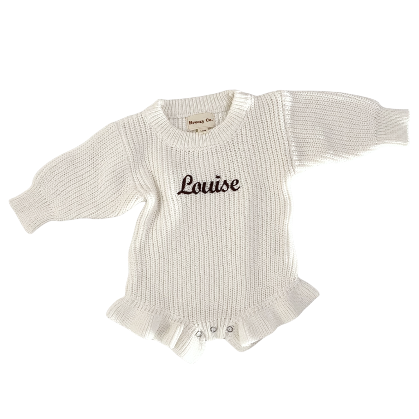 Personalised Knit Frill Romper - Milk