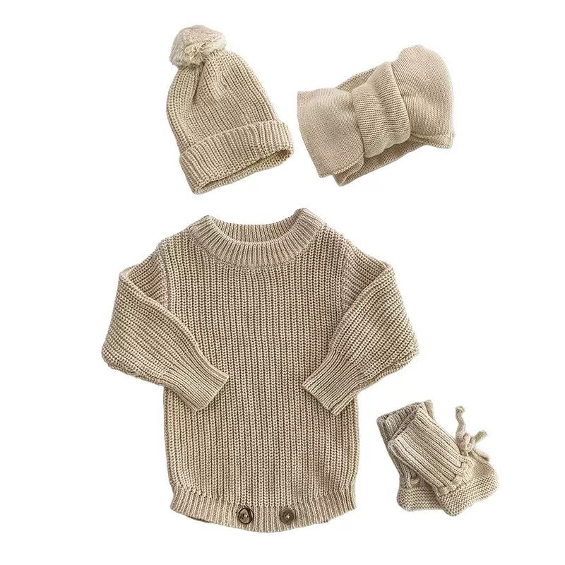 Long Sleeve Knit Romper - Sand
