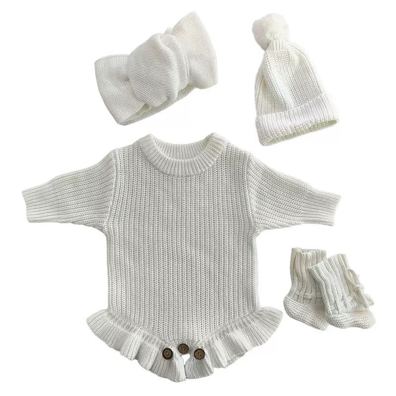 Frill Knit Romper - White