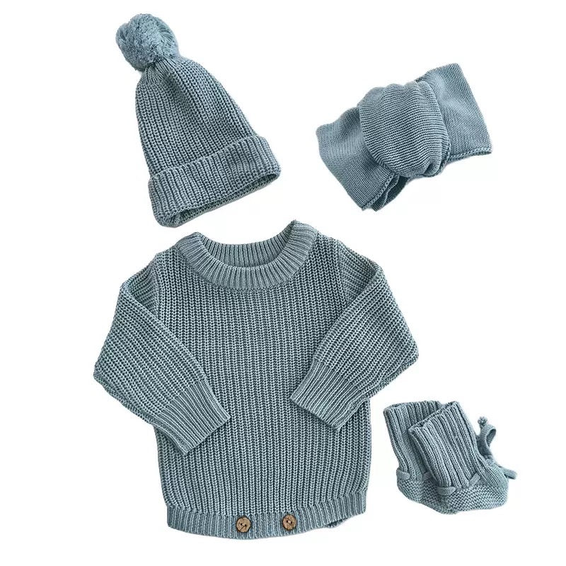 Long Sleeve Knit Romper - Blue