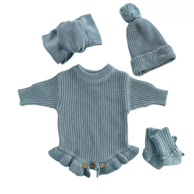 Frill Knit Romper - Blue