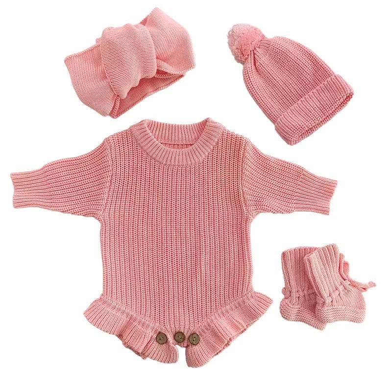 Frill Knit Romper - Pink